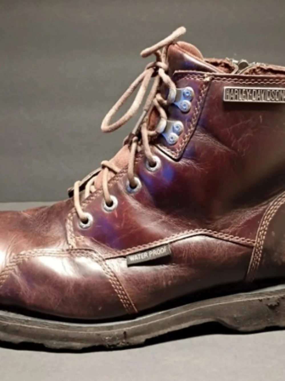 Harley-Davidson Brown Leather Lace-Up Work Boots with Side Zippers Size 13M
